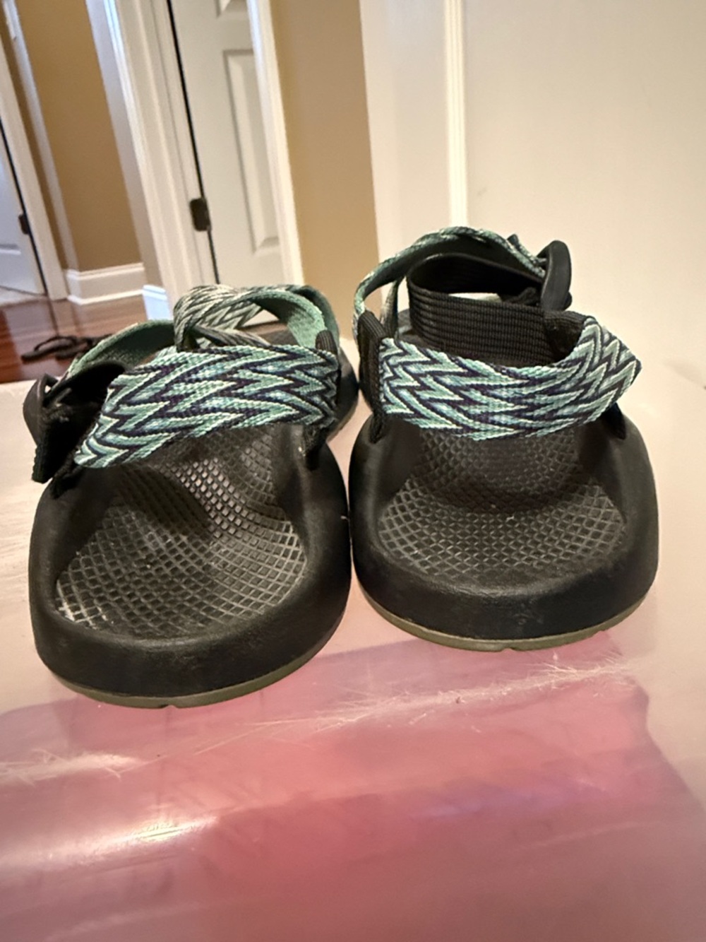 Chaco Black Sandals with Teal Patterned Straps - Picture 3 of 4